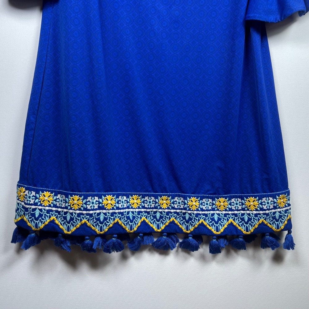 Cabana Life Shift Dress Resort Boho Tassel Embroidered M Blue Coastal Tassels - Picture 4 of 11